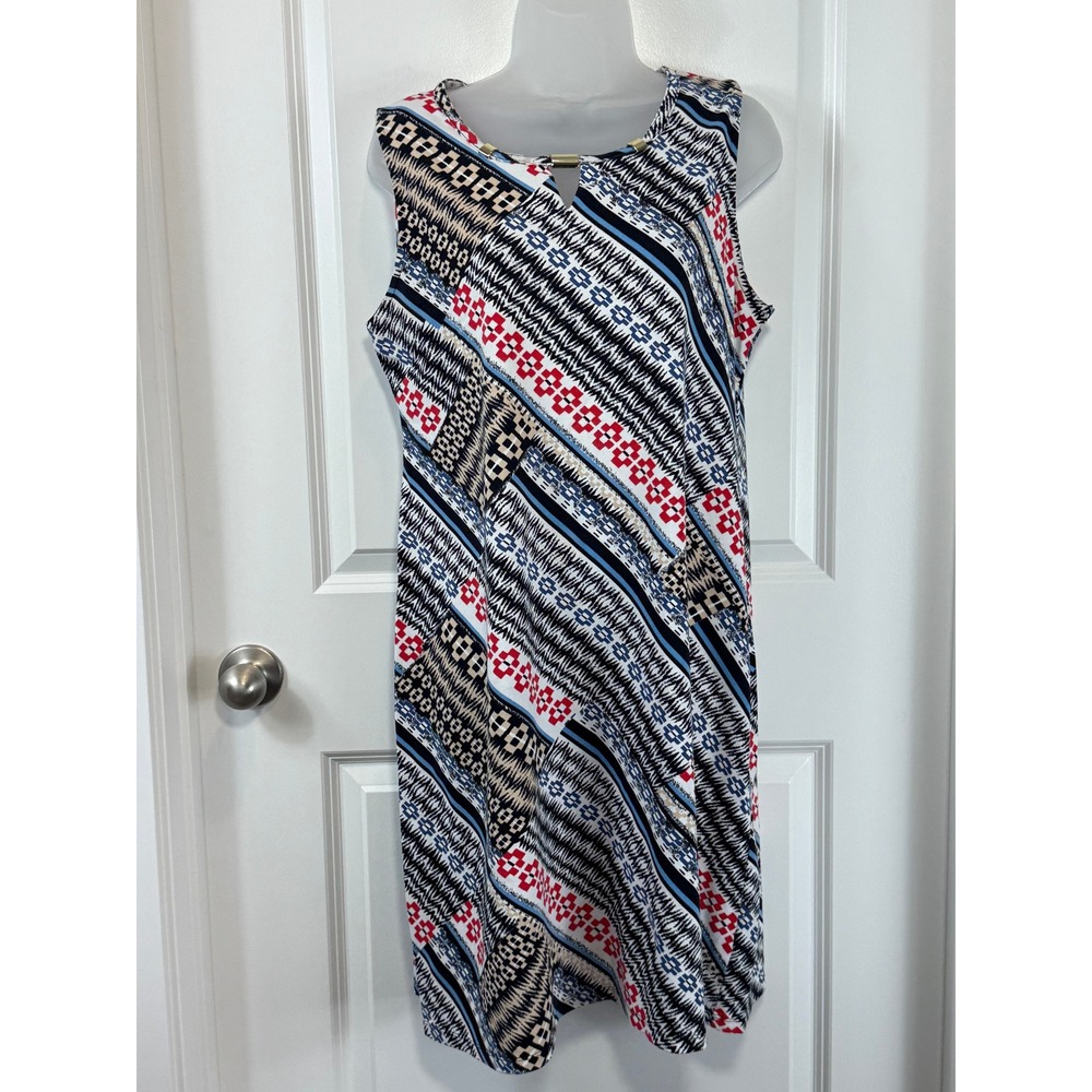 Colorful Geometric Sleeveless Knee Length Dress Women's X-Large Boho Career XL